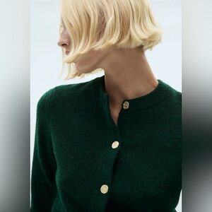 Mango Green Jewel Button Cardigan size Large (Flaws)